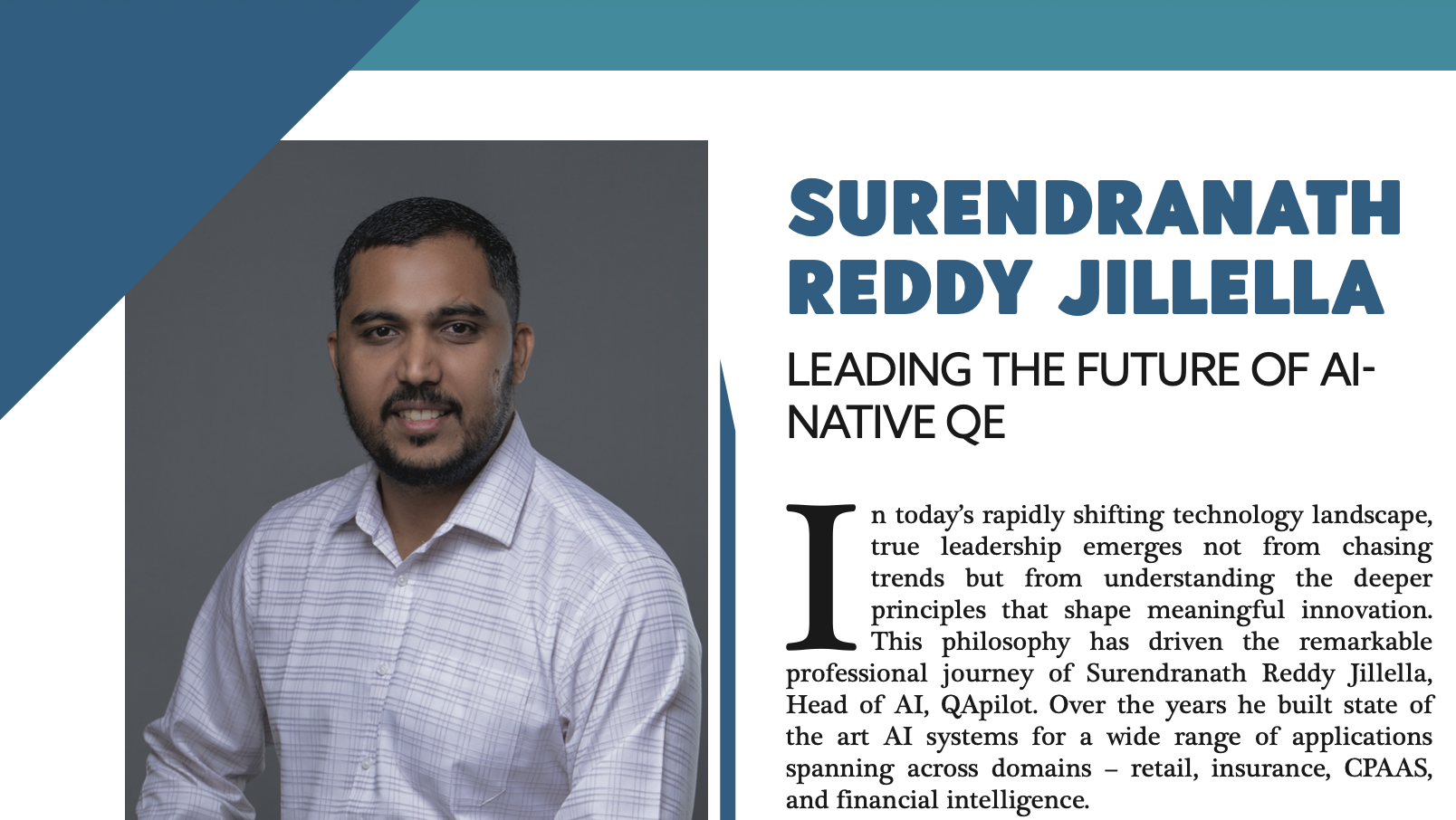 Surendranath Jillella Featured in CEO Insights. Leading AI-Native Quality Engineering - QApilot